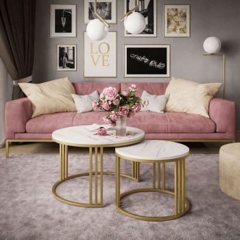 LORI LEVANTO 2in1 runder Couchtisch mit goldenem Gestell