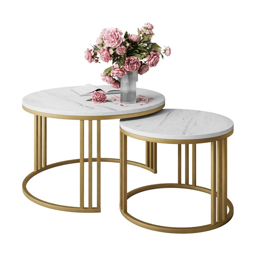 LORI LEVANTO 2in1 runder Couchtisch mit goldenem Gestell