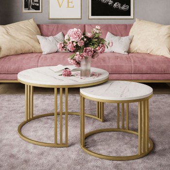 LORI LEVANTO 2in1 runder Couchtisch mit goldenem Gestell