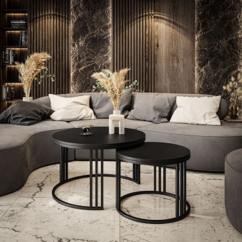 Runder 2in1 Couchtisch LORI schwarz matt