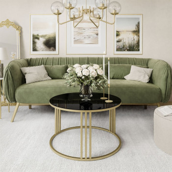 Runder Couchtisch LORI GLASS mit goldenem Gestell