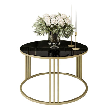 Runder Couchtisch LORI GLASS mit goldenem Gestell