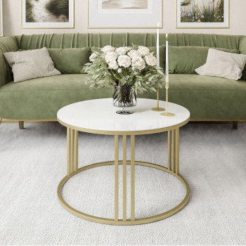 Runder Couchtisch LORI GLASS mit goldenem Gestell