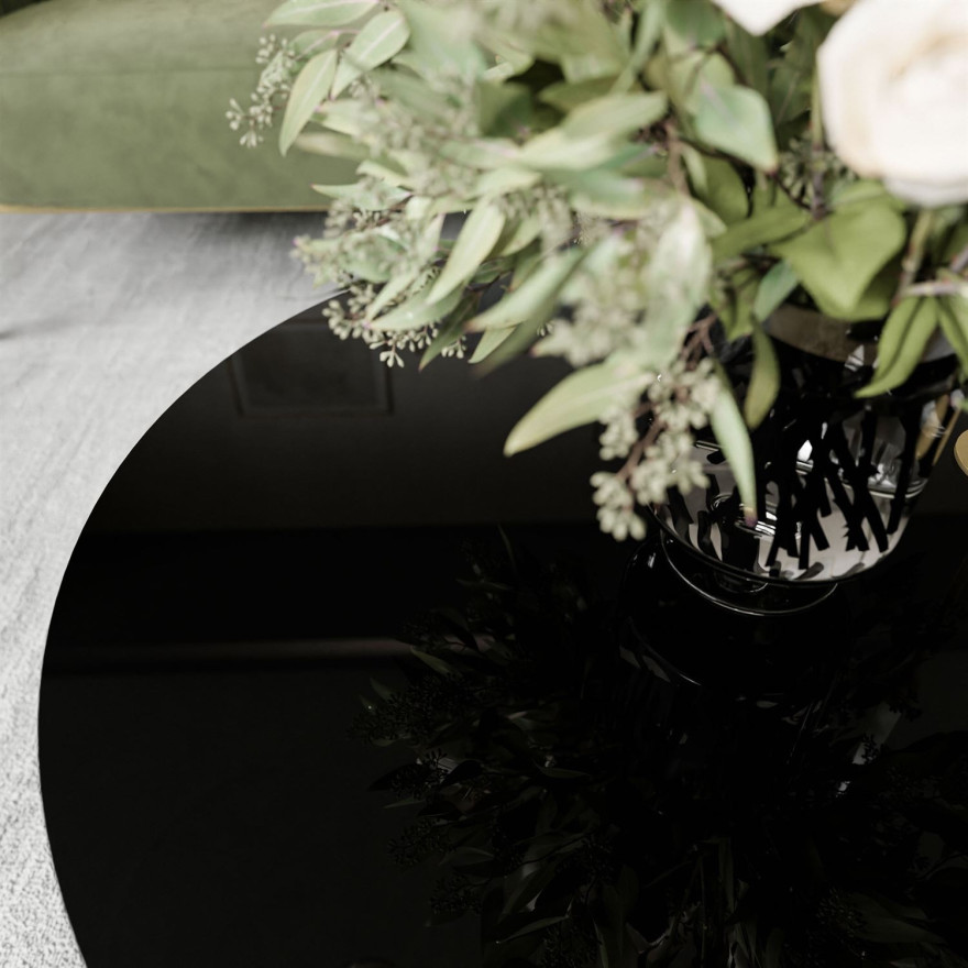 Runder Couchtisch LORI GLASS mit goldenem Gestell