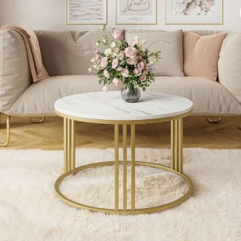 LORI LEVANTO Runder Couchtisch mit goldenem Gestell