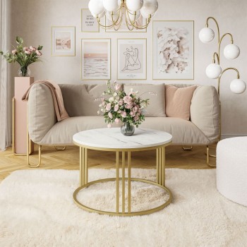 LORI LEVANTO Runder Couchtisch mit goldenem Gestell LORI LEVANTO Runder Couchtisch mit goldenem Gestell