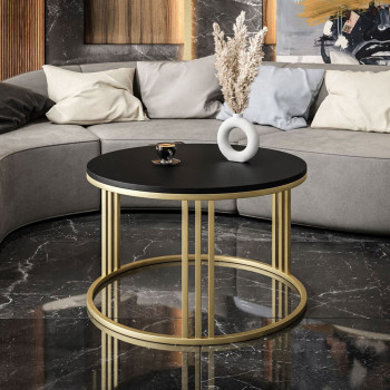 LORI runder Couchtisch mit Goldgestell mattschwarz