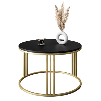 LORI runder Couchtisch mit Goldgestell mattschwarz