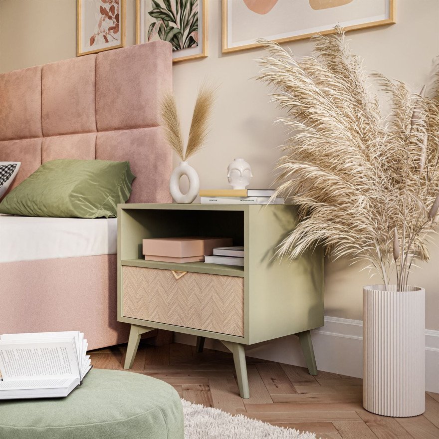 ALOE Nachttisch mit Fischgrätenmuster Scandi