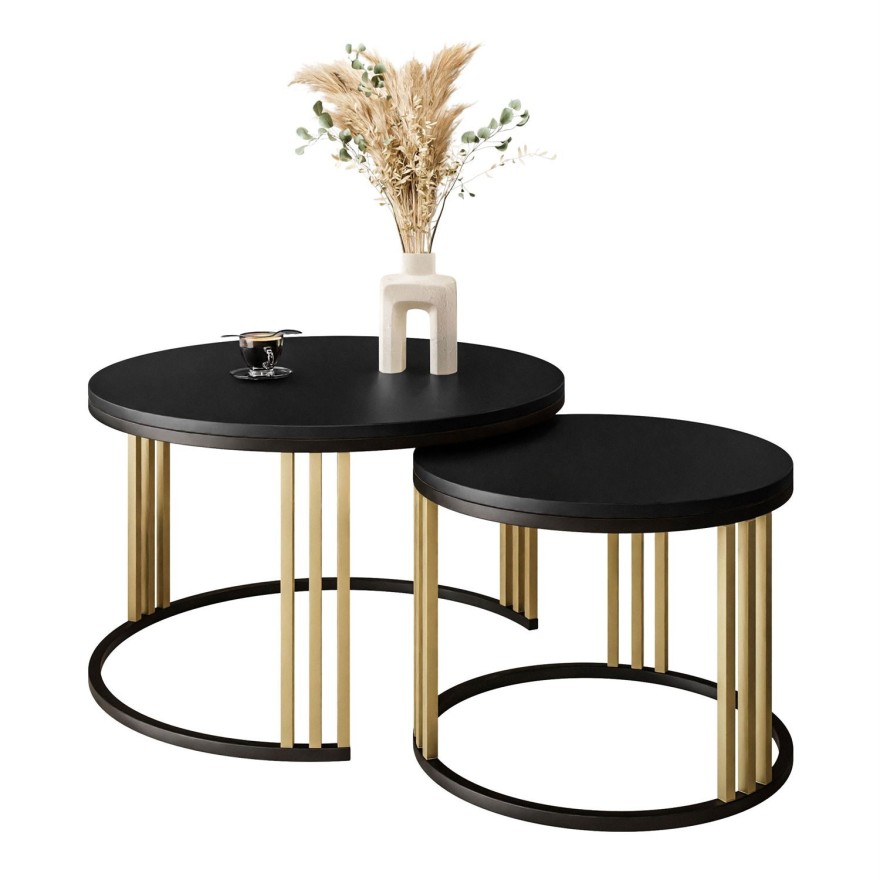 Runder 2in1 Couchtisch LORI MIX mattschwarz