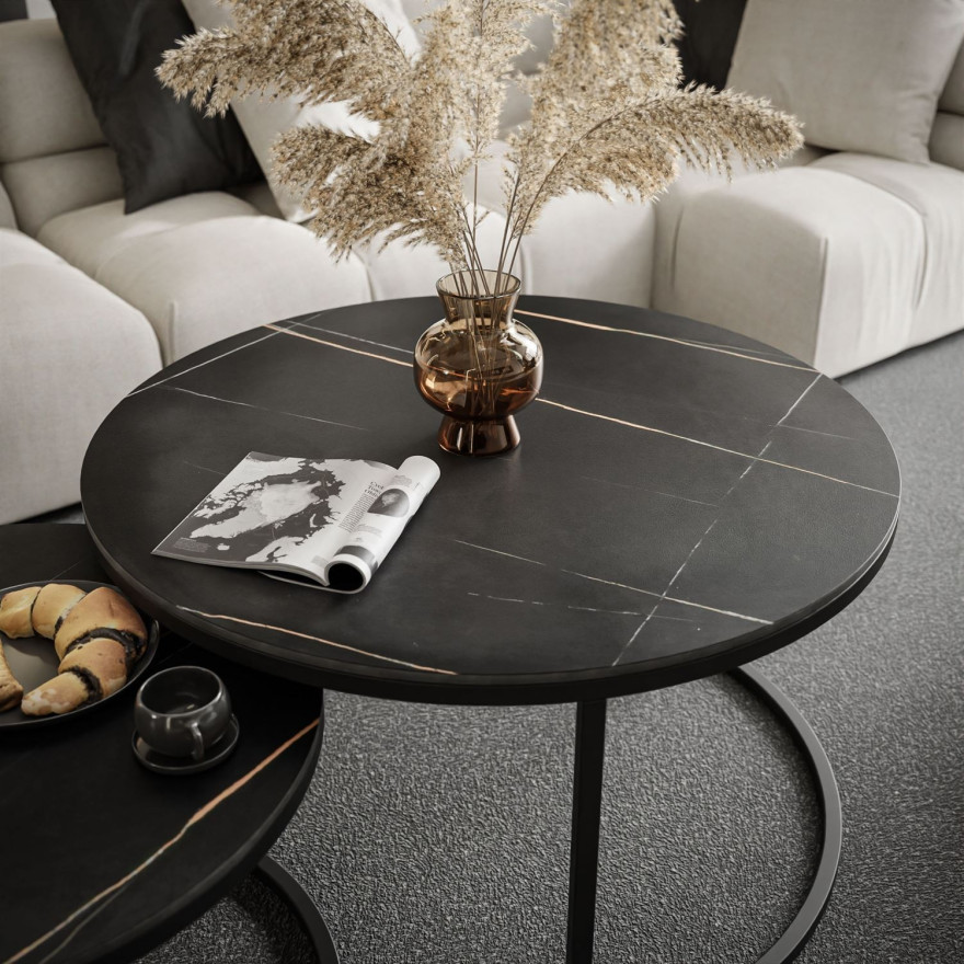 CHLOE 2in1 Couchtisch Marmor schwarz