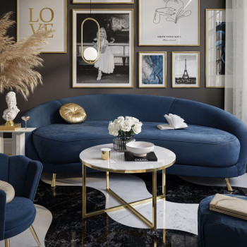 CIRI-X GLASS Runder Couchtisch mit goldenem Chromgestell