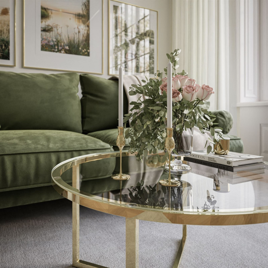 CIRI-X runder Couchtisch mit Glasplatte und goldenem Gestell