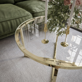 CIRI-X runder Couchtisch mit Glasplatte und goldenem Gestell