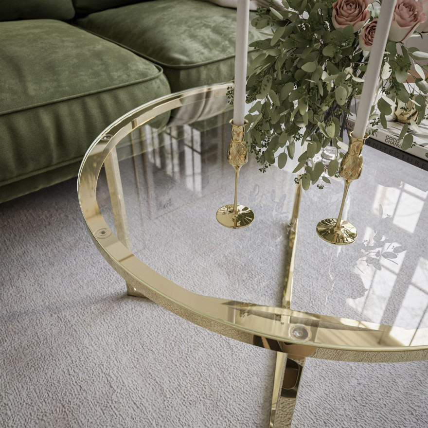 CIRI-X runder Couchtisch mit Glasplatte und goldenem Gestell