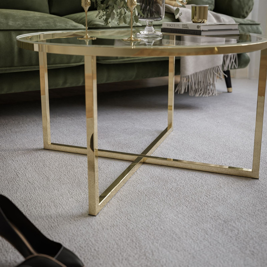 CIRI-X runder Couchtisch mit Glasplatte und goldenem Gestell