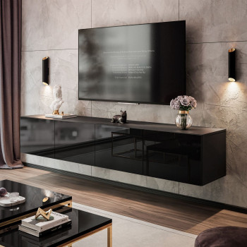 TV-Hängeschrank COLGANTE 200 Schwarz Hochglanz mit LED