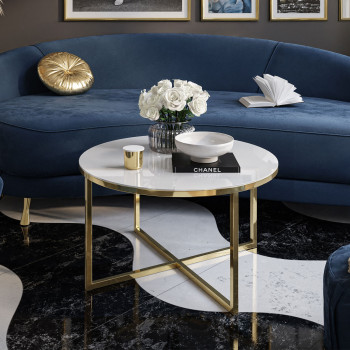 CIRI-X GLASS Runder Couchtisch mit goldenem Chromgestell