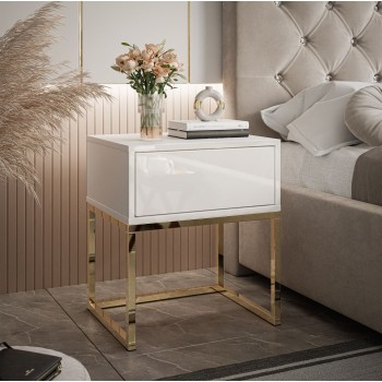 BLANCO GOLD Nachttisch auf einem goldfarbenen Chromgestell