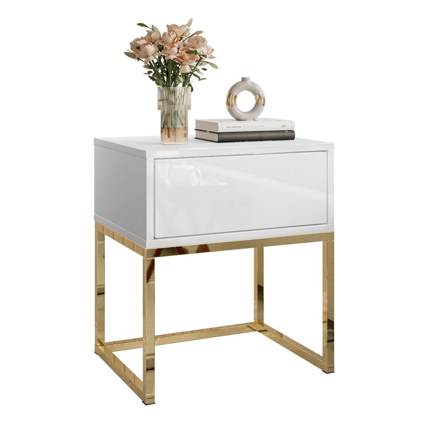 BLANCO GOLD Nachttisch auf einem goldfarbenen Chromgestell