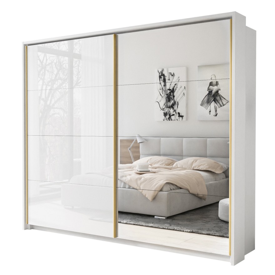 AURA PLUS Schiebeschrank, weiß Hochglanz mit Erweiterung