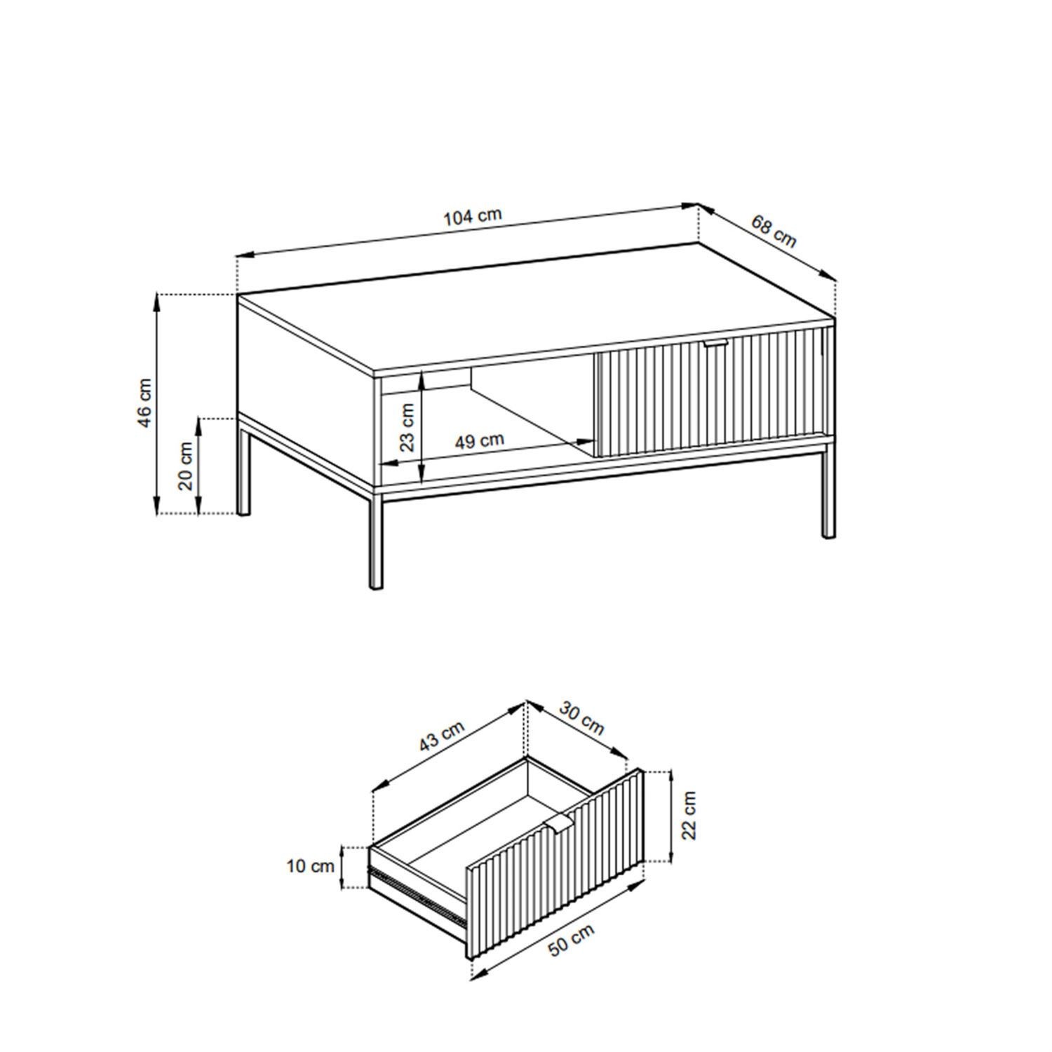 CORTADO GOLD Couchtisch L-104 mit Schublade