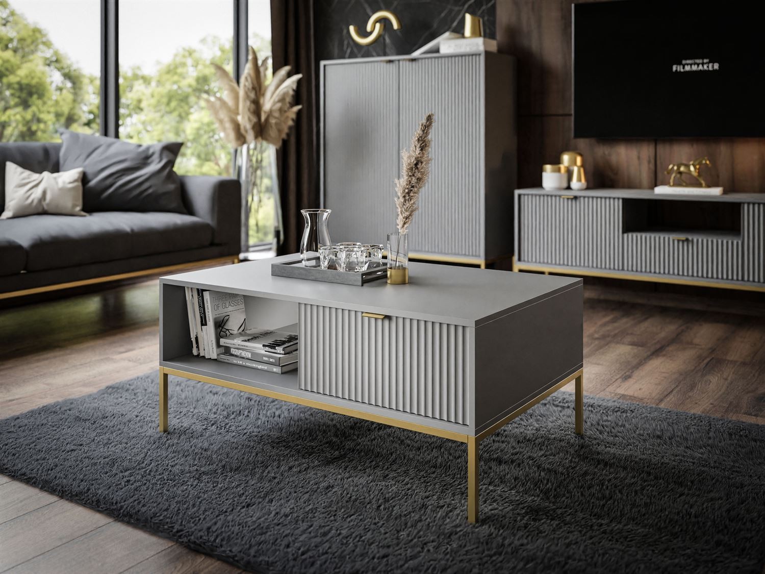 CORTADO GOLD Couchtisch L-104 mit Schublade