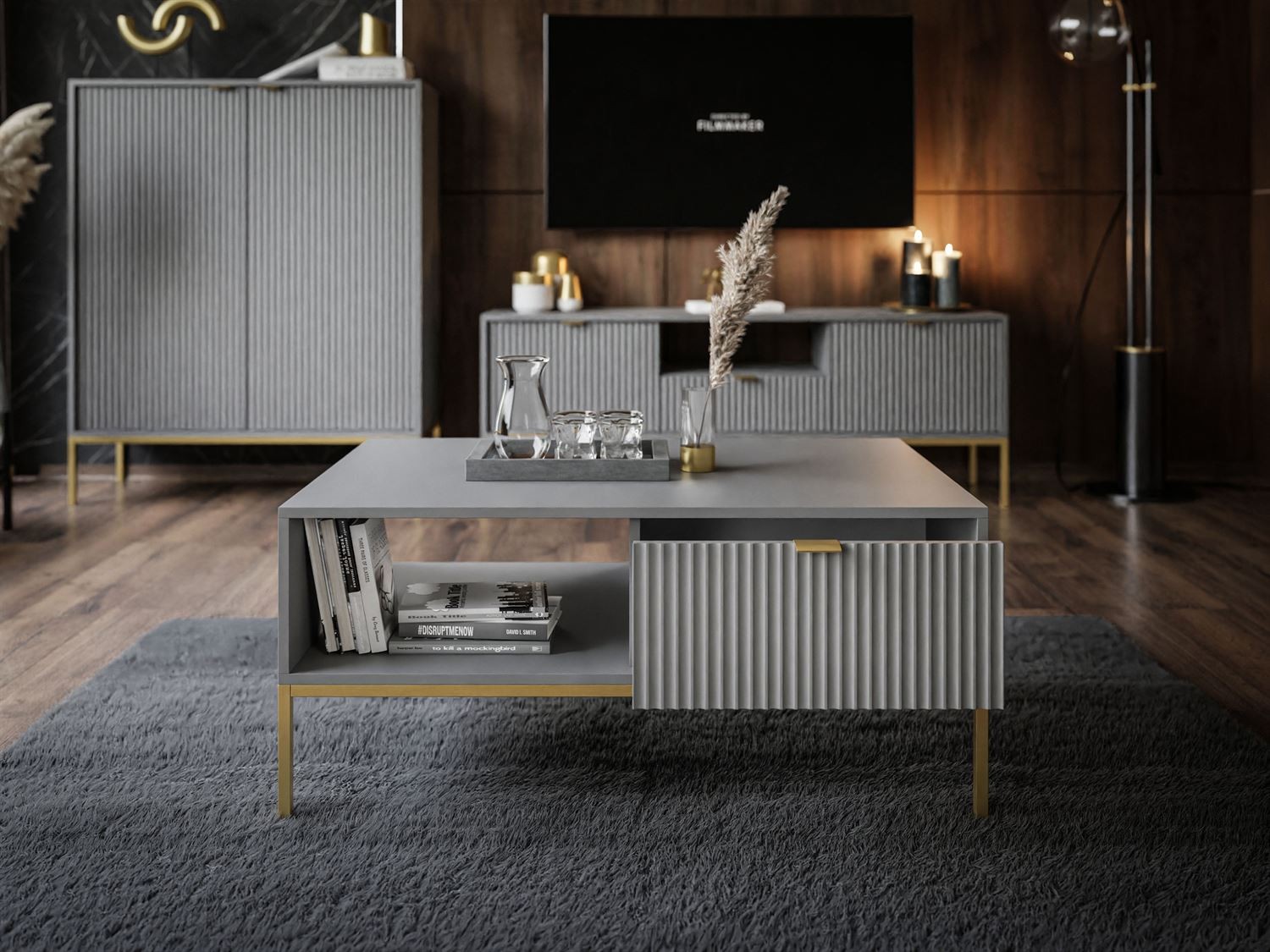 CORTADO GOLD Couchtisch L-104 mit Schublade