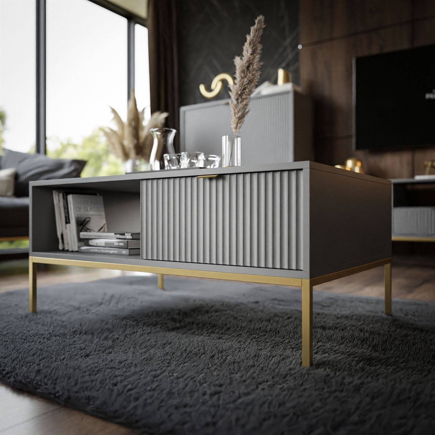 CORTADO GOLD Couchtisch L-104 mit Schublade