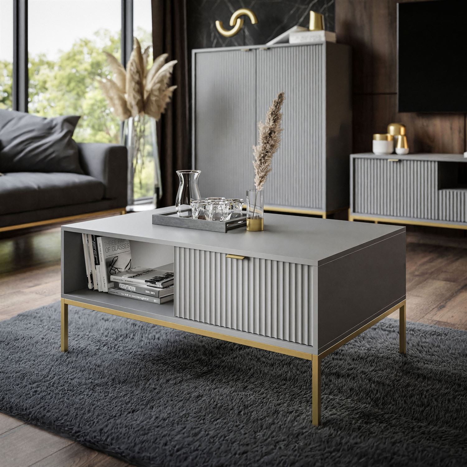 CORTADO GOLD Couchtisch L-104 mit Schublade