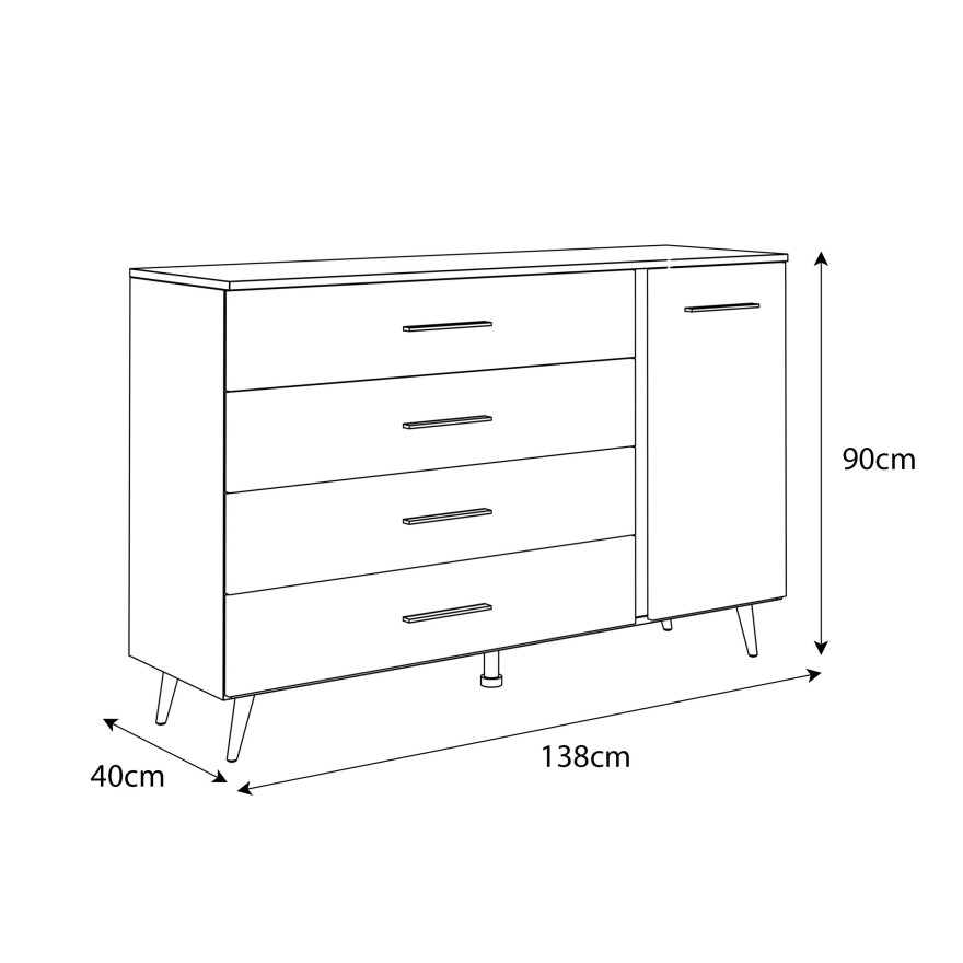 Kommode AURA II mit Griffen und LED Beleuchtung