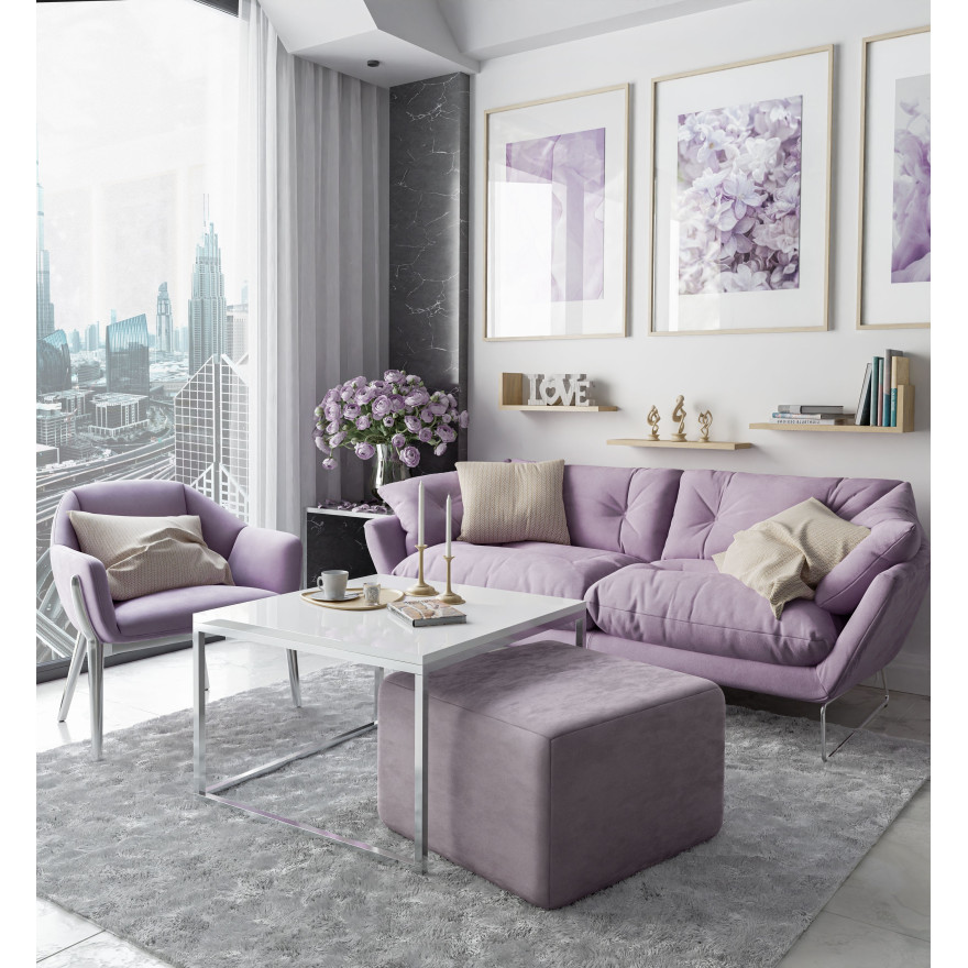 Yoshi Couchtisch mit Hocker auf einem Chromestell  Hochglanz