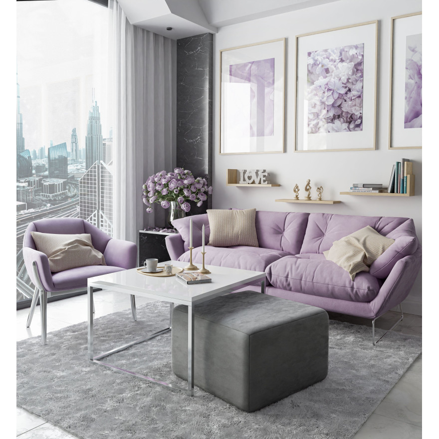 Yoshi Couchtisch mit Hocker auf einem Chromestell  Hochglanz