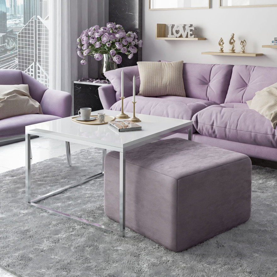 Yoshi Couchtisch mit Hocker auf einem Chromestell  Hochglanz