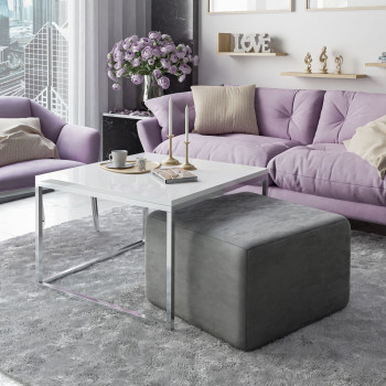 Yoshi Couchtisch mit Hocker auf einem Chromestell  Hochglanz