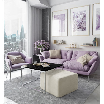 Yoshi Couchtisch mit Hocker auf einem Chromestell  Hochglanz