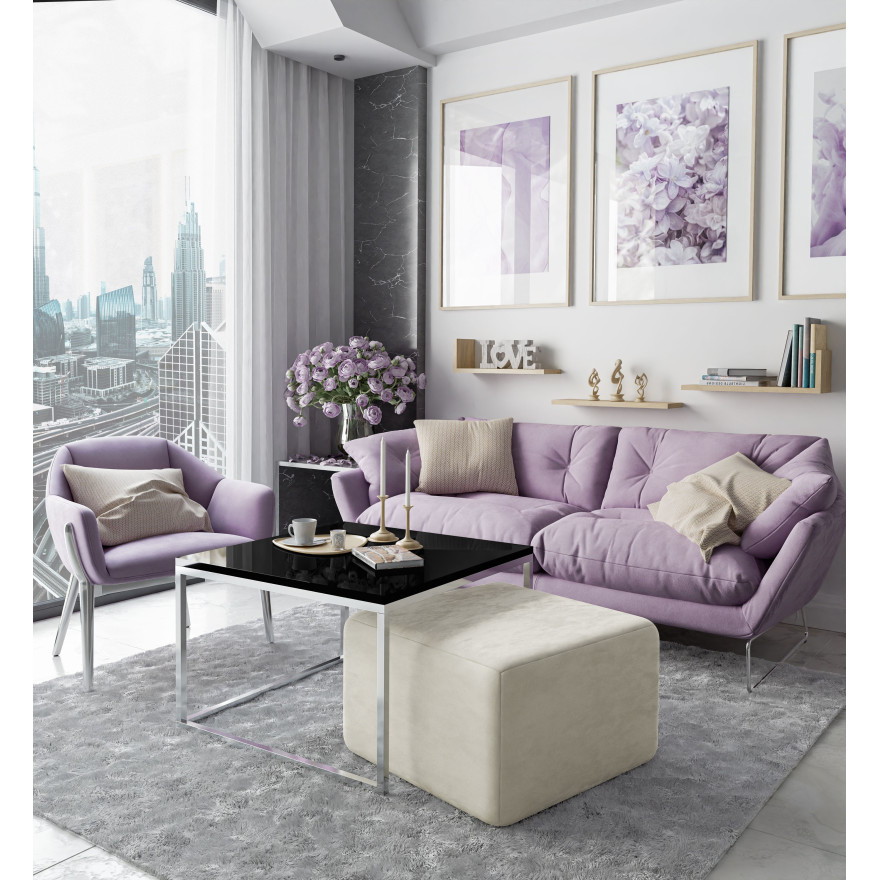 Yoshi Couchtisch mit Hocker auf einem Chromestell  Hochglanz