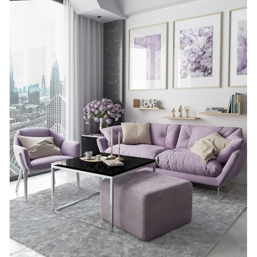 Yoshi Couchtisch mit Hocker auf einem Chromestell  Hochglanz