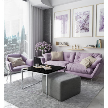 Yoshi Couchtisch mit Hocker auf einem Chromestell  Hochglanz