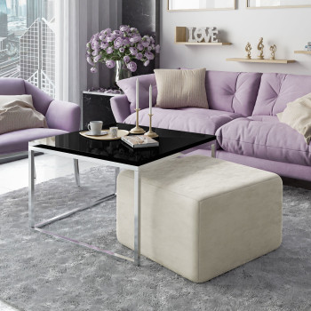 Yoshi Couchtisch mit Hocker auf einem Chromestell  Hochglanz