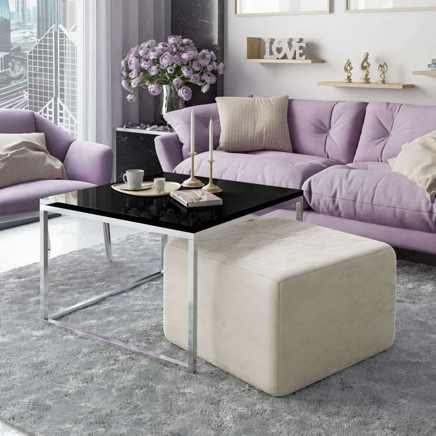 Yoshi Couchtisch mit Hocker auf einem Chromestell  Hochglanz