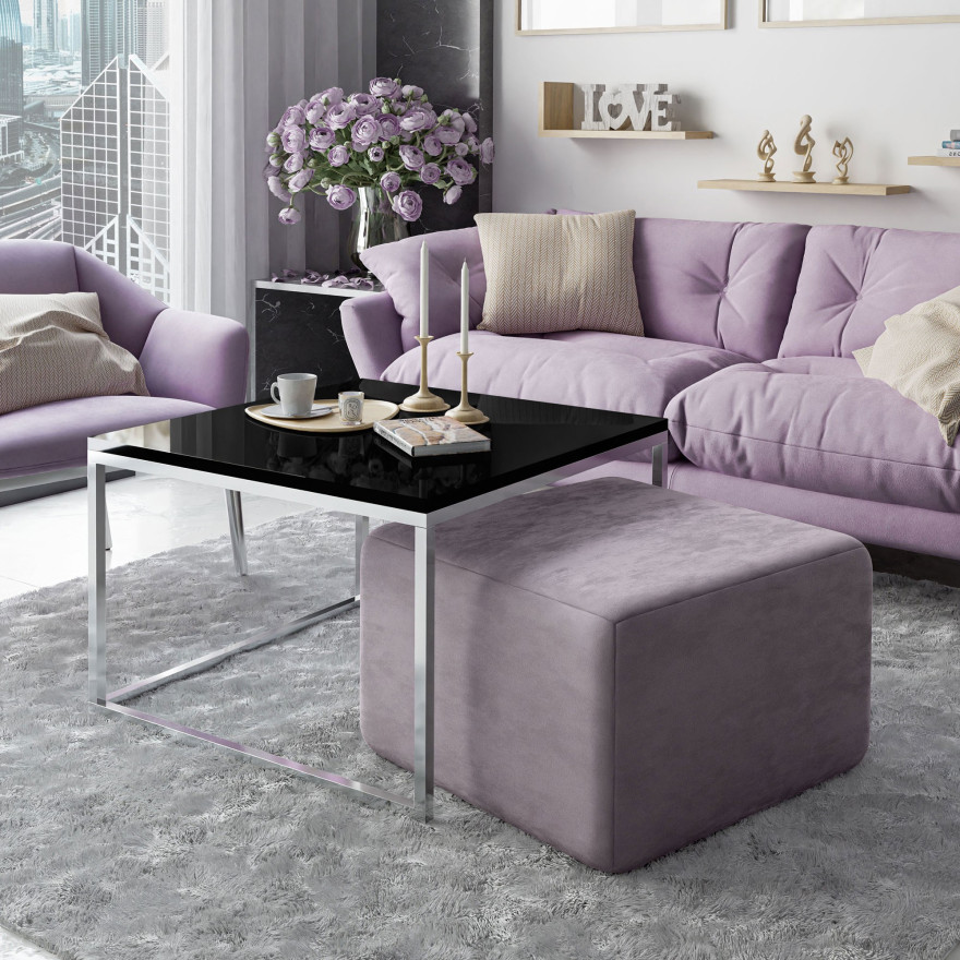 Yoshi Couchtisch mit Hocker auf einem Chromestell  Hochglanz