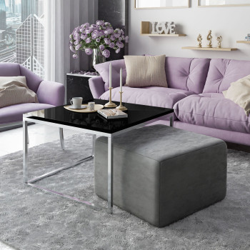 Yoshi Couchtisch mit Hocker auf einem Chromestell  Hochglanz