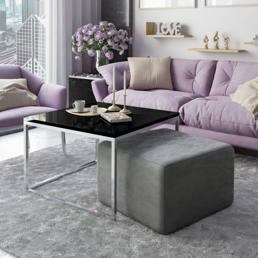 Yoshi Couchtisch mit Hocker auf einem Chromestell  Hochglanz