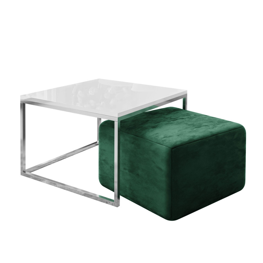 Yoshi Couchtisch mit Hocker auf einem Chromestell  Hochglanz