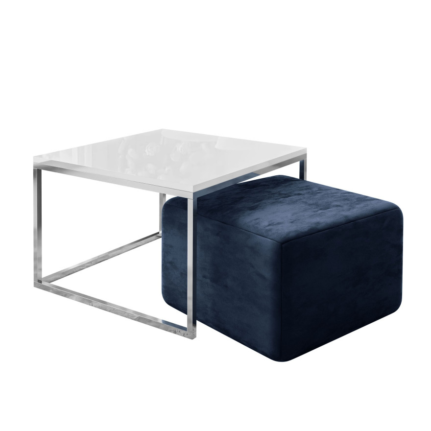 Yoshi Couchtisch mit Hocker auf einem Chromestell  Hochglanz