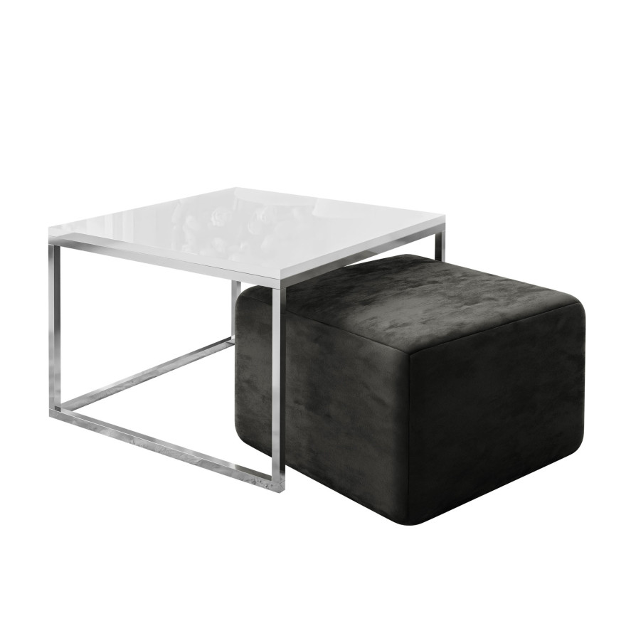 Yoshi Couchtisch mit Hocker auf einem Chromestell  Hochglanz