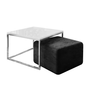 Yoshi Couchtisch mit Hocker auf einem Chromestell  Hochglanz