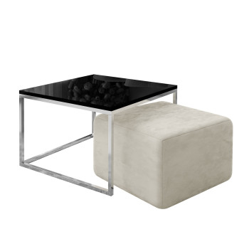 Yoshi Couchtisch mit Hocker auf einem Chromestell  Hochglanz