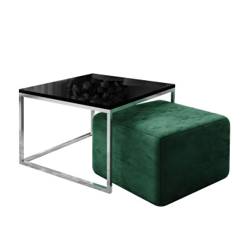 Yoshi Couchtisch mit Hocker auf einem Chromestell  Hochglanz